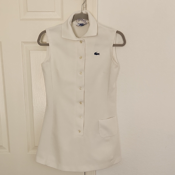 Vintage Chamise Lacoste White Sleeveless Button Down Pocket Tennis Dress S - Picture 1 of 8